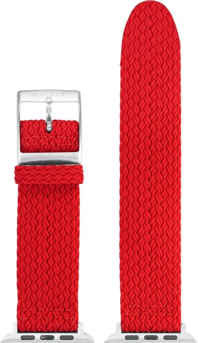 EULIT perlon horlogeband geschikt voor Apple Watch 38/40/41 maat - Serie 1/2/3/4/5/6/7/8/9/10 + SE - palma pacific smart - 20 mm - rood - metalen zwart gesp - incl.adapter
