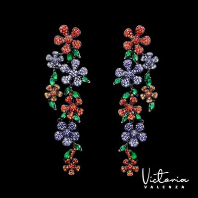 Victoria Valenza Fiore Luxe Oorbellen Dames Messing Oorringen Meerkleurige Steen Oorbellen - Goud kleurig - 1 Paar