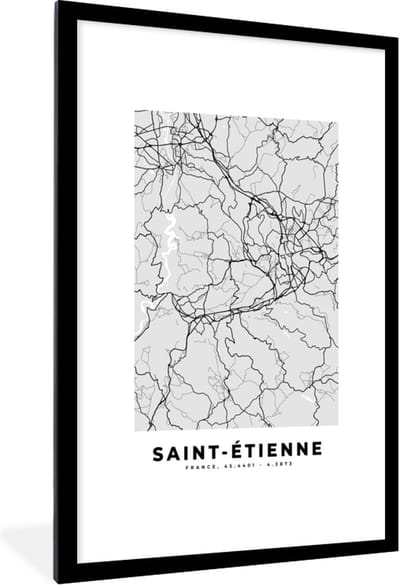 Fotolijst incl. Poster - Frankrijk - Plattegrond - Kaart - Saint-Étienne - Stadskaart - 80x120 cm - Posterlijst