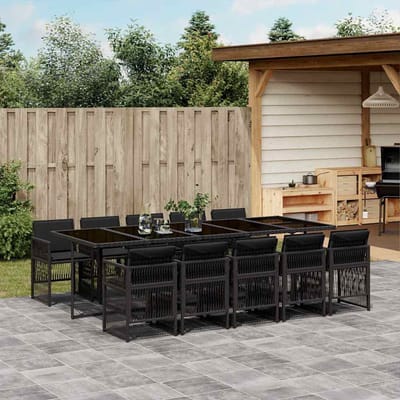 vidaXL - 11-delige - Tuinset - met - kussens - poly - rattan - zwart