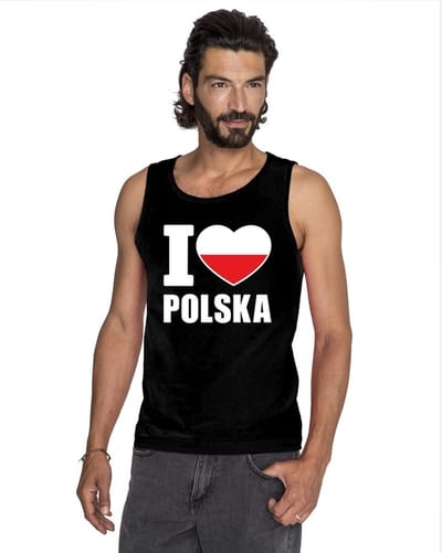 Zwart I love Polen supporter singlet shirt/ tanktop heren - Pools shirt heren S