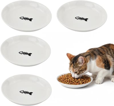 Huisdierset van 4 keramische kattenschalen - schattig herringbone patroon - makkelijk schoon te maken - ShopVlot