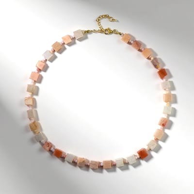 Cavill - Zilveren Halsketting - 925 Sterling Zilver Verguld - Roze Opalen uit Peru 200,9 ct - Elegant Vierkant & Rond Design 45-50 cm