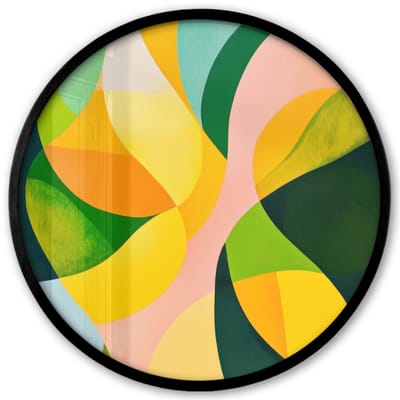 Poster in lijst Rond - Fotolijst 40x40 cm - Posters - Abstract - Geel - Roze - Groen - Ronde posterlijst zwart - Decoratie - Wanddecoratie woonkamer - Muurdecoratie slaapkamer