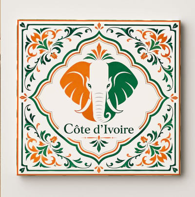 Ivoorkust Decoratieve Keramische Tegel – Côte d’Ivoire Olifant Wandtegel – Groen Wit Oranje Heritage Souvenir Cadeau