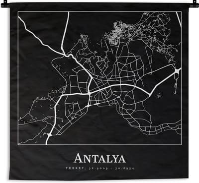 Wandkleed - Wanddoek - Plattegrond - Kaart - Antalya - Stadskaart - 180x180 cm - Wandtapijt