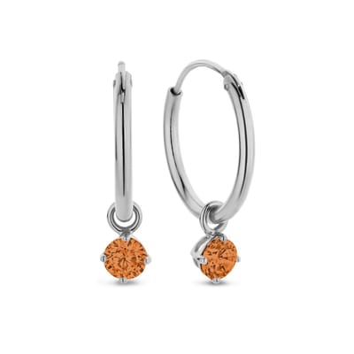 New Bling 9NB-1199 Zilveren Oorringen met Zirkonia hangertje 3mm - Oranje - 15 mm - Rhodium - Zilver