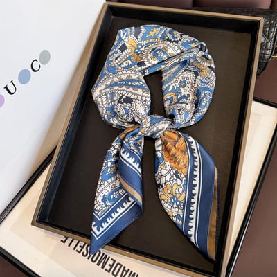 70cm Dubbelzijdig Verbindings Zijden Sjaal Mode Dames Print Ontwerp Klein Vierkant Sjaaltje Haarband Necksjaal Bandana One Size gray