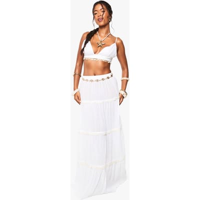 boohoo Dames Lange Strandrok Met Schelpenversiering | Ecru | Maat: Medium