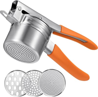 Aardappelpers van roestvrij staal met 3 verwisselbare platen, professionele aardappelpers voor aardappelen, pompoenen en zoete aardappelen, gemakkelijk te reinigen