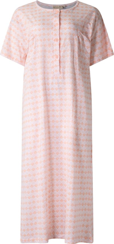 Lunatex - dames nachthemd 5026 korte mouw - nachtjapon van 100% katoen - peach met print - maat M