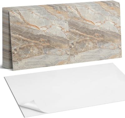 Coloray Plaktegels - Geaderd marmerpatroon Zelfklevende Wandtegels - 40 cm x 20 cm - Grijs Plaktegels - 10 stuks - Rechthoek PVC Tegels - Plaktegels Badkamer - Vloertegels Zelfklevend - Vinyltegels Vloer Zelfklevend - Portugese Tegels