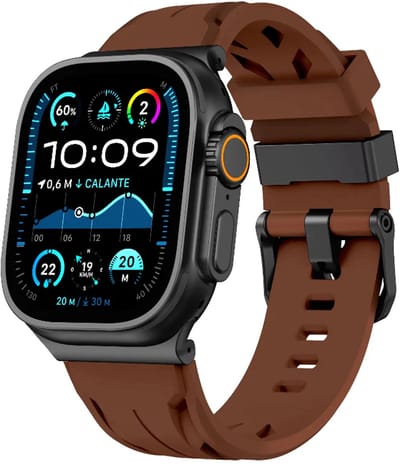 Strap-it Siliconen 'Race' bandje geschikt voor Apple Watch 1/2/3/4/5/6/7/8/9/10/11/SE/SE2/SE3/Ultra (2/3) - Maat: 44/45/46/49mm - Bruin