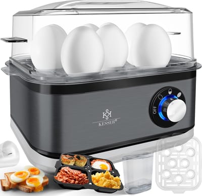 KESSER® Eierkoker electrisch voor 8 Eieren | Elektrische Eierkoker 500W van roestvrij staal met Timer en Maatbeker, kom voor omelet & Eierhouder BPA-vrij - Zwart / Antraciet