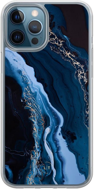 Hoesje geschikt voor iPhone 12 - Marmer lagoon blauw - 2in1 backcover - Marmer - Blauw - Leuke Telefoonhoesjes