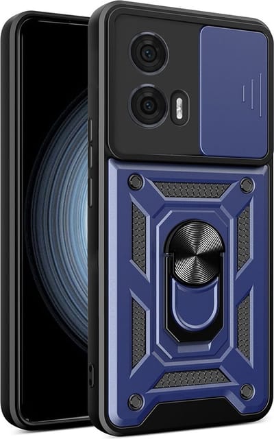 MobyDefend Hoesje - Geschikt voor Motorola Edge 50 Fusion - Pantsercase Met Draaibare Ring - Blauw