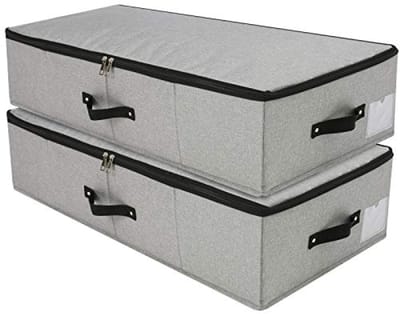 SnelShoppen - Grote Onderbed Opbergdozen met Handvatten - Duurzaam Cationisch Stof - Zipper en Label Pocket - Set van 2 - Donkergrijs - Ideaal voor Kl