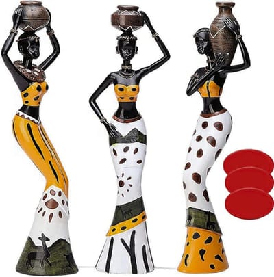 3-delige Set Afrikaanse Beeldjes Met Plakband - Vrouwenstandbeelden, Woondecoratie Ornamenten Voor Woonkamer, Cadeau Voor Moeder En Vrienden (Stijl 1)