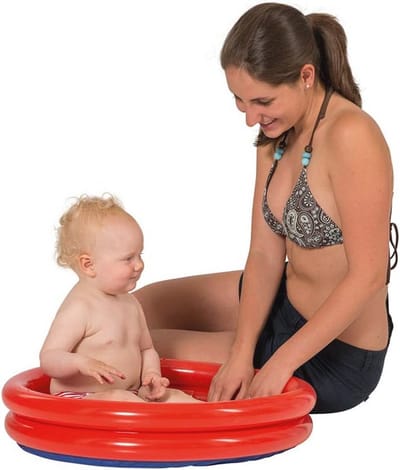 Opblaasbaar Kinderzwembad - 2-Ringen Mini Bad - 60 x 15 cm - Perfect Voor Peuters en Baby's - Oranje/Blauw