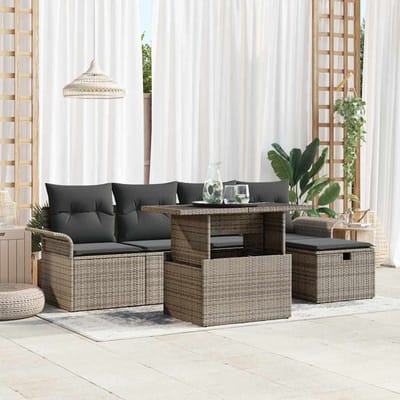 vidaXL - Tuinbank - Set - 6 - st - Grijs - poly - rattan