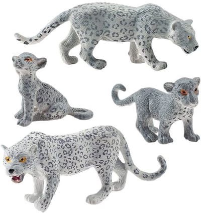 Dailygoods- Sneeuwluipaardfiguur 4 Stuks - Dierenfiguren Speelgoed - Dierfiguren