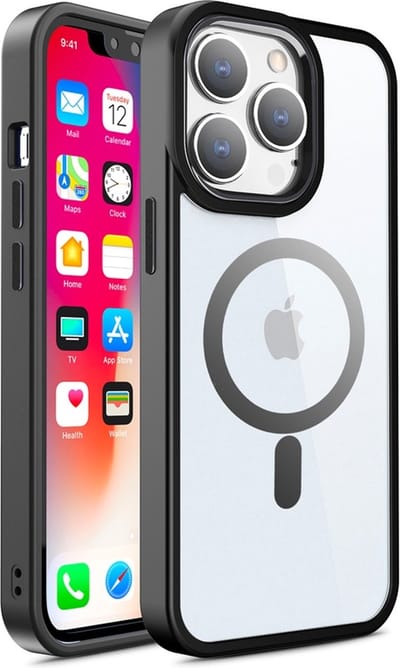geschikt voor iPhone 14 Pro Max Hoesje Transparant geschikt voor Magsafe - Shockproof Beschermhoesje met Magneetring - Clear Hybrid Magnetische Case transparant/zwart- geschikt voor iPhone 14 Pro Max