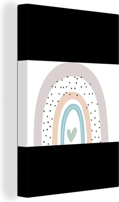 Canvas kinderen - Wanddecoratie kinderkamers - Regenboog - Pastel - Stippen - Hartje - Canvas doek kids - Canvas kinderen - 150x100 cm