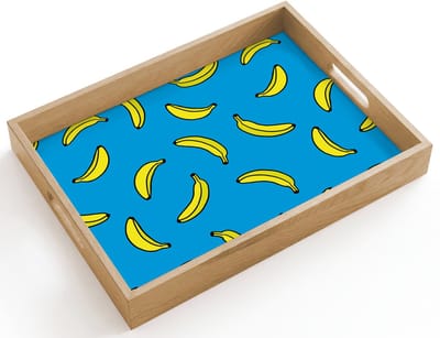 Dienblad hout 40x30 cm - Schootdienblad - Bananen - Geel - Blauw - Print - Borrelplank rechthoek - Plateau dienbladen