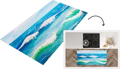 Keukenloper - Loper keuken - Zee - Golf - Waterverf - 120x60 cm - Keukenloper vinyl