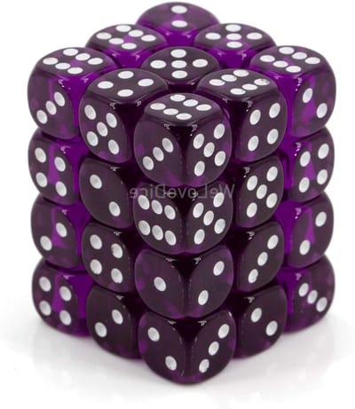 Dobbelstenen set - Zeszijdige dobbelstenen - Spelplezier vergroten - Transparant design - 36 stuks - Paars met wit