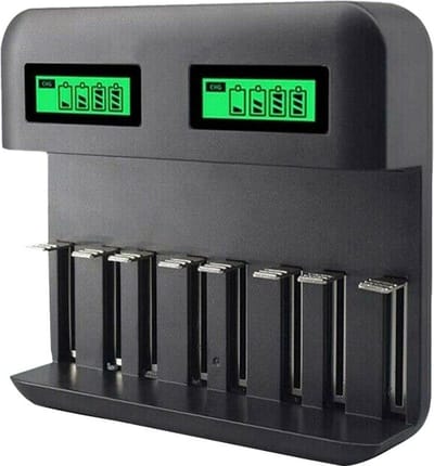 DrPhone BL9 Batterijlader 8 Poorten 1.2V AA / AAA / SC / C / D /NiMH Oplaadbare batterijen met LCD-scherm – Zwart