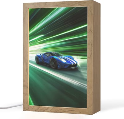 Nachtlampje 20x30 cm - Kinder lampje - Race auto - Blauw - Groen - Tafellamp kinderkamer - Slaapkamer lamp - Bedlamp kinderen - Kinderlampje stopcontact - Wandlamp babykamer - Nachtlampjes