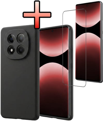 Hoesje - Met Screenprotector - Geschikt voor Xiaomi Redmi Note 14 Pro - Sterk & Shockproof - Back Cover - Siliconen Case - Telefoon Hoes - Zwart