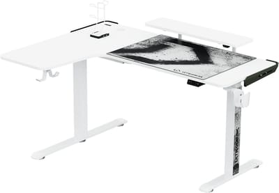 Ultradesk WINGER Hoekbureau – Wit – Verstelbaar in Hoogte – LED RGB – Gaming, Kantoor & Home Office