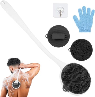 Siliconen Lichaamsreiniger met Lange Handgreep, 3 Stuks, Verwijderbare Scrubber voor Massage en Douche, Ideaal voor een Verfrissende Badervaring