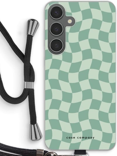 Case Company® - Hoesje met koord geschikt voor Samsung Galaxy S24 Plus hoesje met Koord - Grid Groen - Telefoonhoesje met Zwart Koord - Bescherming aan alle Kanten en Over de Schermrand