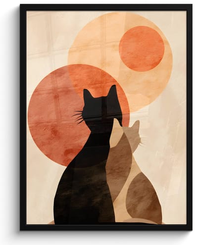 Poster in lijst - Fotolijst 60x80 cm - Posters - Katten - Zwart - Abstract - Cirkels - Posterlijst zwart - Decoratie - Wanddecoratie woonkamer - Muurdecoratie slaapkamer
