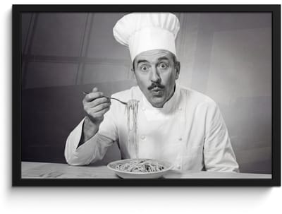 Poster in lijst - Fotolijst 60x40 cm - Posters - Chef - Spaghetti - Pasta - Posterlijst zwart - Decoratie - Wanddecoratie woonkamer - Muurdecoratie slaapkamer