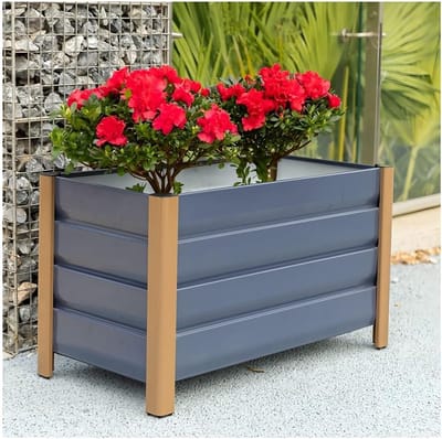 Aluminium Moestuinbak - Verhoogde Plantenbak met Afvoergaten - 100 x 40 x 45 cm - Veilige Afgeronde Hoeken - Moderne Kweekbak - Grijs - Voor Balkon, Terras en Tuin
