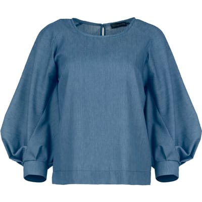 Indigo top met bisschopsmouwen