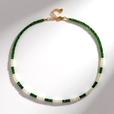 Cavill - Zilveren Halsketting 925 Verguld - Russische Diopsied 37,617 ct & Welo Opalen 23,521 ct - Fancy Facet Kralen - Verstelbaar 45-50 cm
