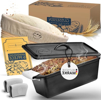 Broodbakvorm met deksel - fermentatiemand - siliconen handgrepen - gietijzeren broodbakvorm - bakken koken grillen