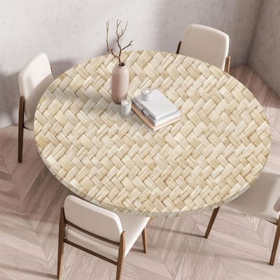 Tafelkleed met elastische rand, rond, gevouwen 3D geprint, afwasbaar rond tafelkleed voor binnen en buiten, afwasbaar, voor keuken, eetkamer, picknicktafels, 80 cm, geweven