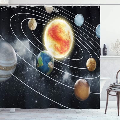 ABAKUHAUS Ruimte-douchegordijn – Planeten, stof, 175x240 cm