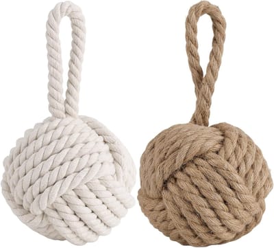 Set van 2 Decoratieve Deurstopper van Touw, 14 x 14 x 28 cm, Bruin Beige, Ideaal voor Deuren en Ramen, Stijlvolle Deurhouder en Interieuraccessoire