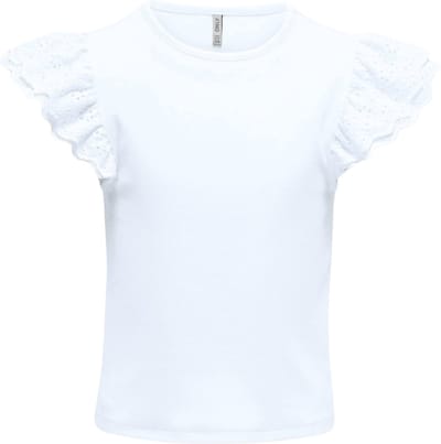 ONLY KOGZENIA S/L DETAIL TOP JRS Meisjes T-shirt - Bright White - Maat 158/164