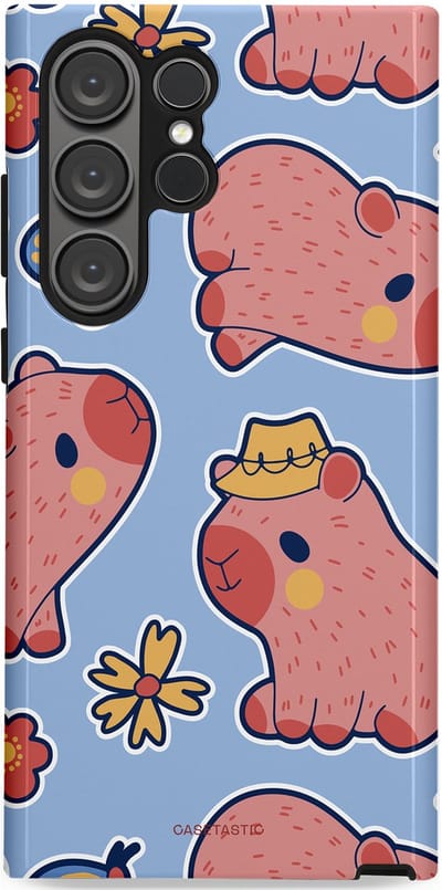 Casetastic Hoesje Geschikt voor Samsung S23 Ultra - Stijlvolle Beschermende Duo-layer Case - Capibara geluk