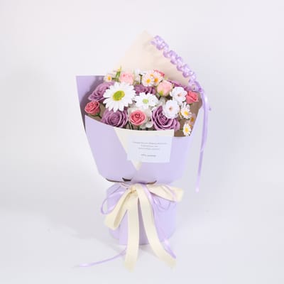La Roselle Amsterdam Lavender Daisy Luxe Kunstbloemen Boeket – Geurende EVA Foam Rozen met Margrieten – Lila/Roze