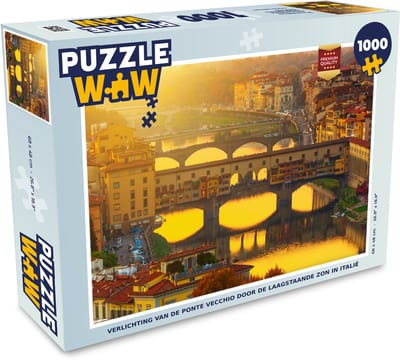 Puzzel Verlichting van de Ponte Vecchio door de laagstaande zon in Italië - Legpuzzel - Puzzel 1000 stukjes volwassenen