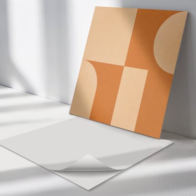 Wallfluent Vinyl Tegels - Abstract Geometrisch Patroon Zelfklevende PVC Tegels - 30 cm x 30 cm - Oranje Vinyl Tegels - 9 stuks - Vierkant PVC Tegels - Abstractie Plaktegels - Vinyl Vloer Tegels - Plaktegels Keuken en Badkamer